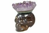 Polished Agate Skull with Amethyst Crown #181954-1